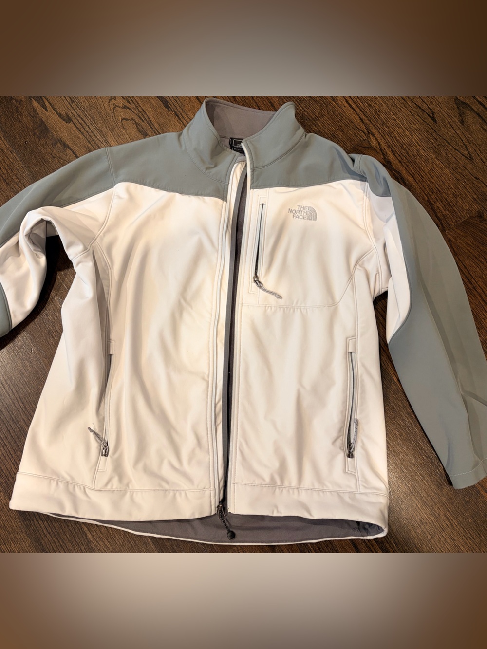 The North Face Two-Tone Light Gray and white Softshell Jacket